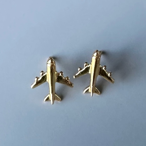 24k Gold Vermeil Tiny Stud Airplane Earrings - Picture 9 of 10